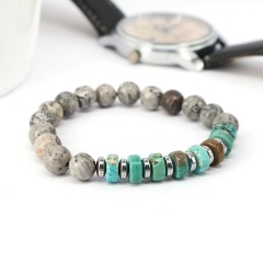 BN5321 gemstone bead 8mm turquoise men bracelet