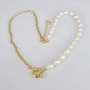 NP1020 Fashion Popular Chic Gold Half Freshwater Pearl Half Paperclip Link Chain Spring Sailors Spring Clasp Necklace