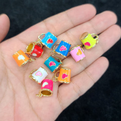 JS1605 Rainbow Enamel Multicolor Drink Tea Milk Coffee Cup with Heart Pattern Jewelry Charms