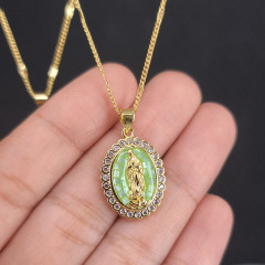 NZ1335 18k Gold Pink Blue Green Shell CZ Micro Pave Our lady of Guadalupe necklace, religious jewelry, Virgin Mary Necklace