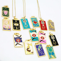 NZ1216 18k Gold Plated Enamel Tarot Card Necklace,Star strength Sun Moon Symbolic Necklace Tarot Card Jewelry Mystic Jewelry