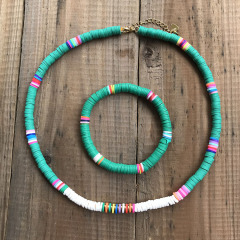 S11044 Chic Polymer Clay Heishi Beaded Surfer Necklace and Bracelet Jewelry Set