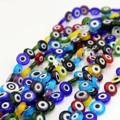 GP0821 Colorful Multicolor Glaze Glass Flat Round Evil Eye Beads, Mixed Colour Turkish Eye Phone Charm Beads