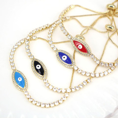 BC1425 Chic Dainty Minimalist Rainbow Enamel Evil Eyes  Charm CZ Micro Diamond Tennis Bracelet for women girls