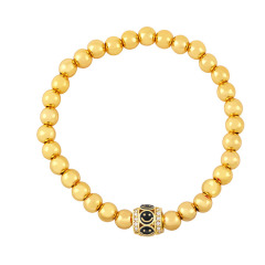 BC1401 Chic Gold Ball Beaded Colorful CZ Paved Enamel Smiley Happy Face Tube Bead Elastic Bracelets for Ladies