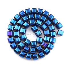 HB3135 Silver Gold Rainbow Pyrite Blue Plated Faceted Hematite Puffy Cube Shaped Gemstone Box Jewelry Beads