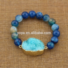 BRH1267 wholesale fashion blue agate beads druzy elastic bracelets for women BRH1267 wholesale fashion blue agate beads druzy elastic bracelets for women