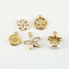 CZ8261 Mini Jewelry Supplies Gold Filled CZ Micro Pave Flower Charms,Tiny Small CZ Diamond North Star Cross Charms Pendants