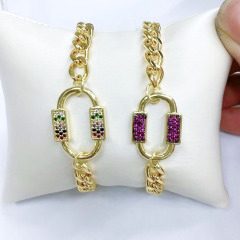 BC1339 Fashion Gold plated Brass colourful CZ Micro Pave wrist Ladies chain bracelet charm women copper bracelet