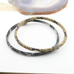 NE2386 clearance sale Round Snake Skin Snakeskin Leather Choker With Crystal Pave Magnetic  Clasps
