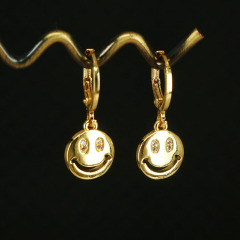 EC1707 Smiley Jewelry Earring Collection Gold plated Cubic zirconia CZ Diamond Pave Smile Face Smiley Huggie Studs Earrings