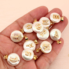 CZ7979 Dainty Natural Freshwater Pearl Charm Pendant with CZ Micro Pave Initial alphabet letter charms Pendants