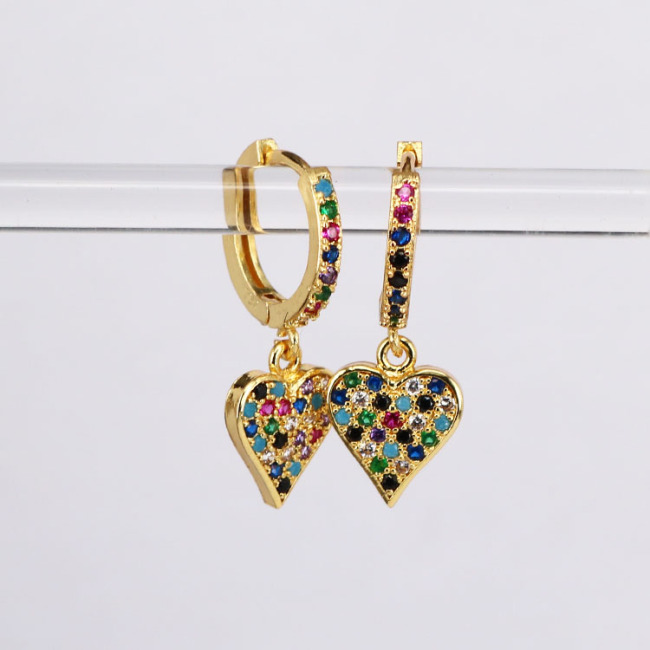 EC1483 Womans Fashion Rainbow Minimal CZ Huggie Earrings, Women's Pretty Dainty CZ Micro Heart Huggies
