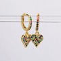 EC1483 Womans Fashion Rainbow Minimal CZ Huggie Earrings, Women's Pretty Dainty CZ Micro Heart Huggies
