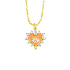 NM1280 Fashion Gold Plated Rainbow Enamel Evil Eyes Heart Pendant Paperclip Chain Necklaces for Women 2021