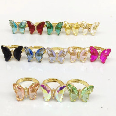 RM1141 Chic Dainty Bling Rhinestone Crystal Gold Plated CZ Micro Pave Butterfly Finger Rings for Women Ladies