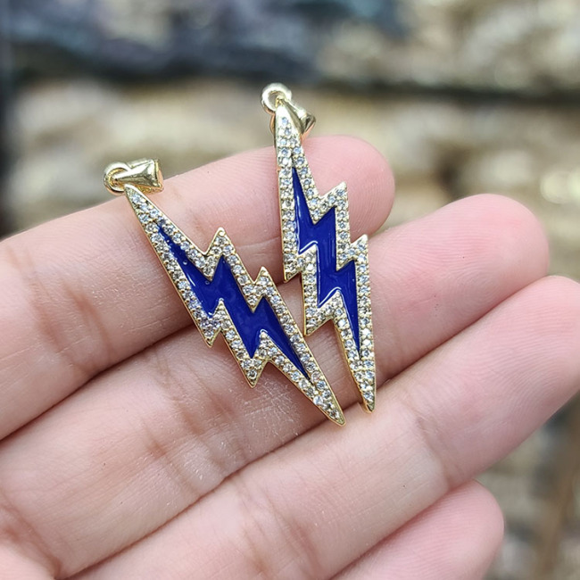 CZ7712 Rainbow Neon Enamel CZ Pave Thunder Lightning Bolt Charm, Enamel CZ Pave lightning Sign Pendant