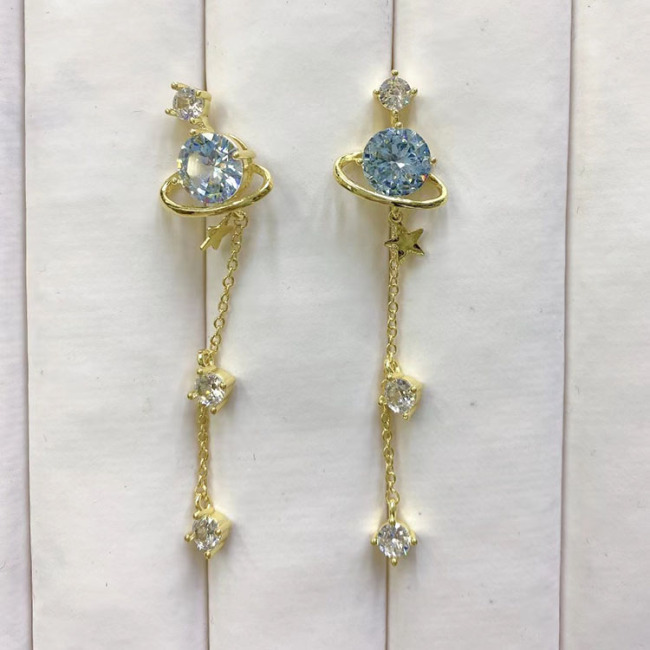 EC1747 Fashion CZ diamond Micro Pave diamond planet charm drop earrings