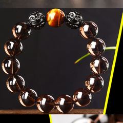 Pixiu Feng Shui Black Obsidian Wealth Bracelet Natural Tiger Eye Beads Lucky Feng Shui Bracelet