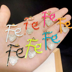 CZ8427 CZ diamond pave Gold Plated brass metal heart letters FE enamel charms Pendant CZ8427 CZ diamond pave Gold Plated brass metal heart letters FE enamel charms Pendant