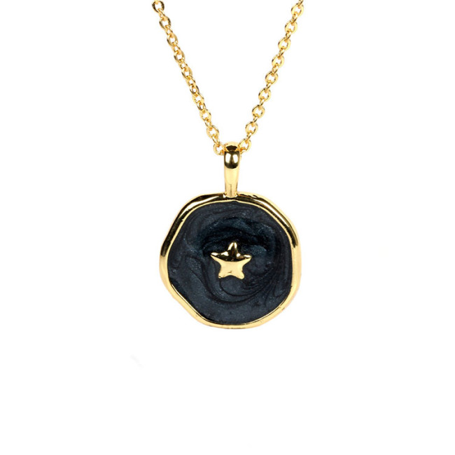 NM1233 Dainty Gold Enamel Heart Lightning Bolt Star Moon Medallion Coin Chain Necklace