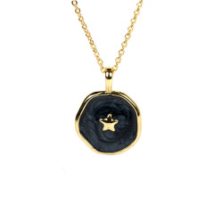 NM1233 Dainty Gold Enamel Heart Lightning Bolt Star Moon Medallion Coin Chain Necklace