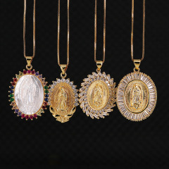 NZ1083 CZ Micro Pave Blessed Mother Virgin Mary Saint Medal Necklace Gold Women Jewelry Medal Pendant Necklace,