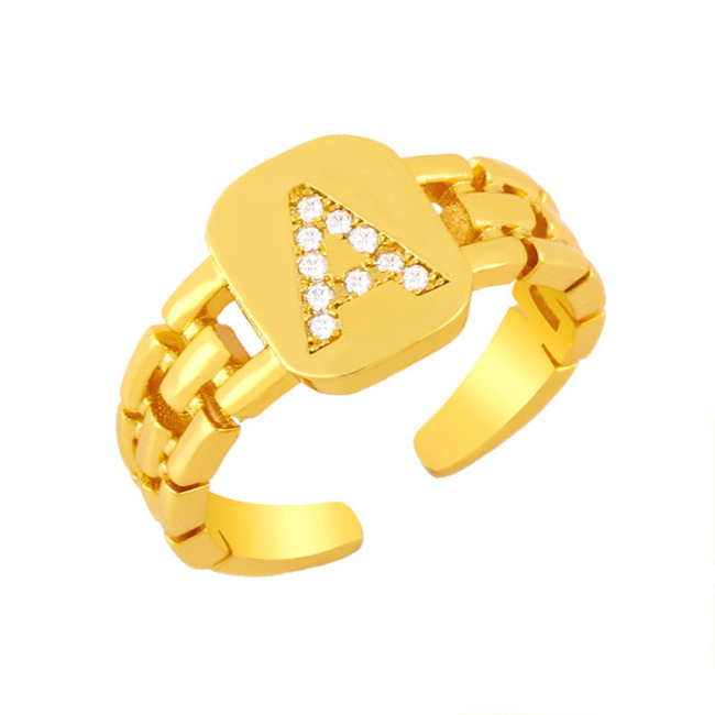 RM1231 Hot Selling 18K gold plated brass CZ diamond micro pave  Alphabet Letter Initial metal stackable Rings for Ladies