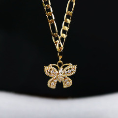 NZ1092 18k gold plated cuban link cubic zirconia diamond butterfly necklace for women