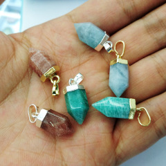 JF7249 New dainty gold silver plated natural quartz stone bullet spike pendants