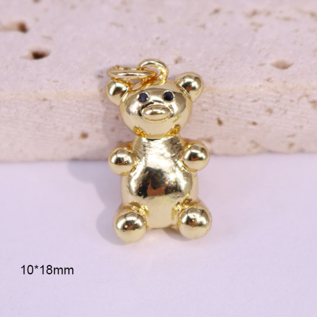 CZ8535 new Small Mini 18K Gold Plated brass Cubic Zirconia diamond micro Pave Cute bear Charm Pendant