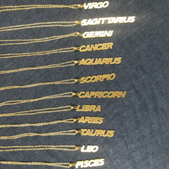 NS1085 Star Constell IP Gold Plated Stainless Steel Horoscope Zodiac Sign Vertical Bar Pendant Necklace