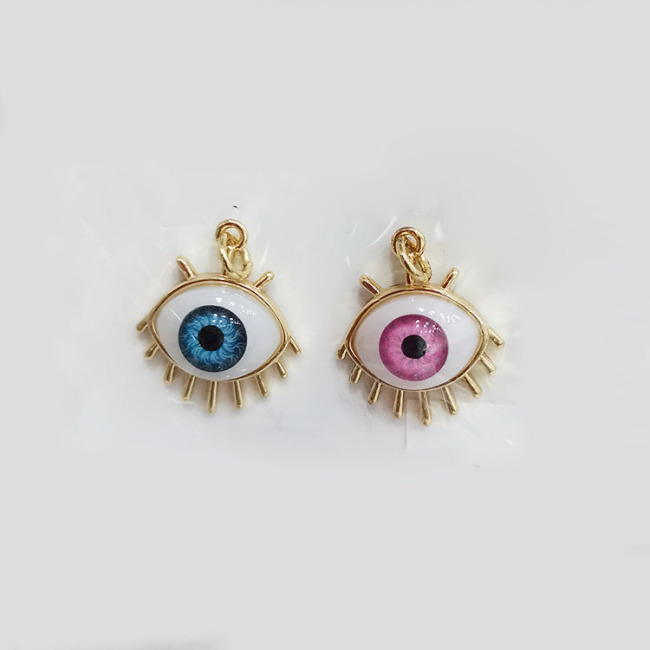 CZ8344 Good Luck & Protection Symbol 18K Gold Plated Cz Evil Eyes Charm, Micro Pave Greek Eye Charm Pendant
