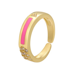 RM1237 18k gold plated brass multi colored enamel CZ diamond pave adjustable cuff Rings