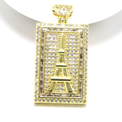 CZ8129 Big 18K Gold Plated CZ Micro Pave Anchor Mary Evil Eye Cross Eiffel Tower on Rectangle  Medallion Pendants