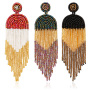 EG1022 High Quality Handmade Chic Large Bohemia Long Tiny Miyuki Seed Beaded Statement Tassel Fringe Earrings for Women