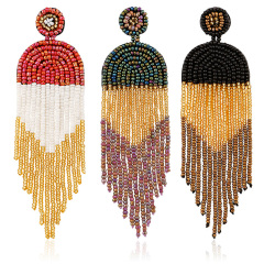 EG1022 High Quality Handmade Chic Large Bohemia Long Tiny Miyuki Seed Beaded Statement Tassel Fringe Earrings for Women
