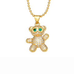NZ1332 18k Gold Plated Cute CZ Micro Pave Bear Pendant Ball Chain Necklace for Women