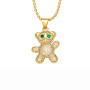 NZ1332 18k Gold Plated Cute CZ Micro Pave Bear Pendant Ball Chain Necklace for Women