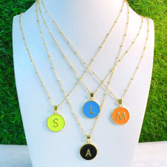 NM1200 Enamel Rainbow Multicolor 26 Alphabet Letter Charm Pendant Chain Necklaces A-Z Initial jewelry for Women