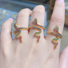 RM1128 2020 New Chic Cute Rainbow Diamond CZ Zircon Micro Pave Snake Rings For Women Girls