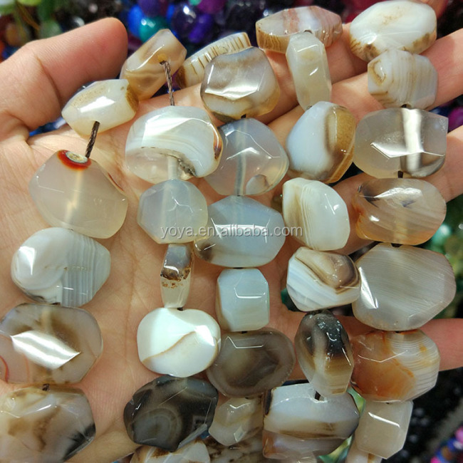 AB0642 Natural white banded agate faceted nugget beads,white grey agate stone nugget beads