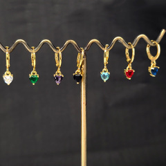 EC1761 Delicate Mini 18k Gold Plated CZ Diamond Cubic Zirconia Heart Dangling Drop Charm Huggies Hoop Earrings