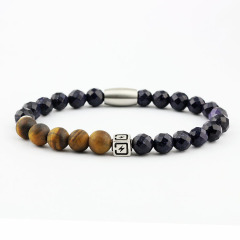BN3013 gemstone onyx stainless steel men bracelet, stone bead matte agate stainless steel bracelet