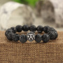 BRS1503-4 natural stone black lava stone bead bracelet stainless steel lion head macrame bracelet