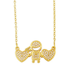 NZ1234 Fashion 18K Gold CZ diamond micro pave girl and boy heart charms Pendant Necklaces jewelry gift for lady