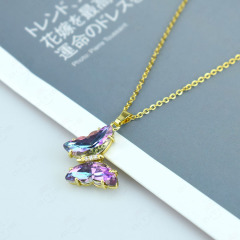 NZ1178  Trendy stainless steel ladies O chain and Box chain brass with CZ butterfly pendant women necklace