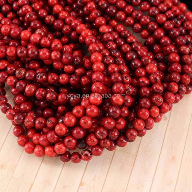 TB0325 Natural gemstone round red turquoise stone beads