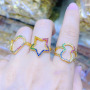 RM1135 Chic 18k Gold Plated Rainbow CZ Diamond CZ Micro Pave Star Heart Bear Finger Rings for Women Ladies