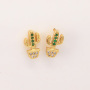EC1188 Dainty Gold Minimalist Cactus Earring Cubic Zirconia Pave Earrings for Women, Mini CZ Cactus Charm Earrings